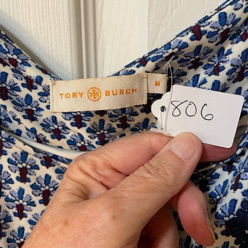 Tory Burch Navy and White Geometric Midi Dress, size M